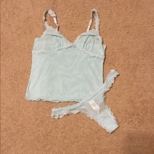 NWOT Baby Blue Sheer Lace Camisole Set